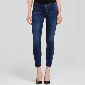 28” Hudson Krista Crop Super Skinny Raw Hem Blue Wash Jeans